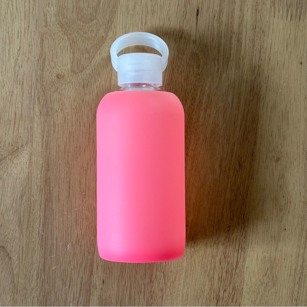BKR Bambi Sheer Pink Little Bottle 16 oz Glass water bottle Silicone Sleeve yoga